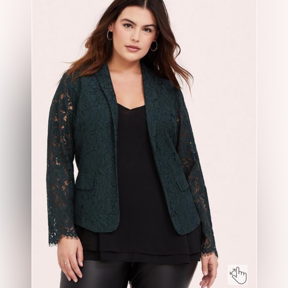 Torrid Plus Size Green Gables Lace Open Front Bla… - image 1